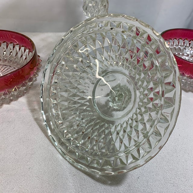 Vintage Indiana Glass Diamond Point Ruby Flash Holiday Set - 5 Pieces For Sale In Chicago - Image 6 of 7