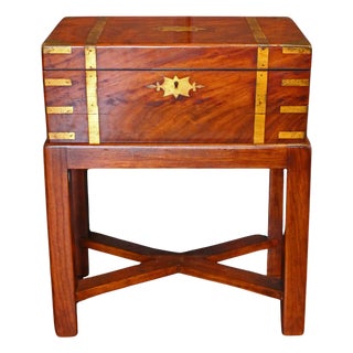 C. 1830-60 Highly Figured English Lap Desk Writing Box on Custom Table Stand For Sale