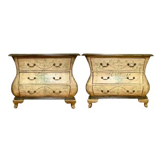 1980s Vintage Pair of Bombe Chests /Nightstands / Decorated In Chinoiserie Style For Sale
