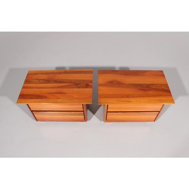 Italian Walnut Bedside Tables, 1970s, Set of 2 For Sale - Image 9 of 12