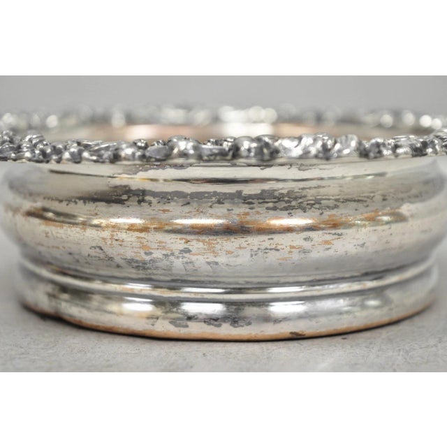 Silver Antique English Victorian Silver Plated Floral Mahogany Bar Wine Bottle Coaster For Sale - Image 8 of 13