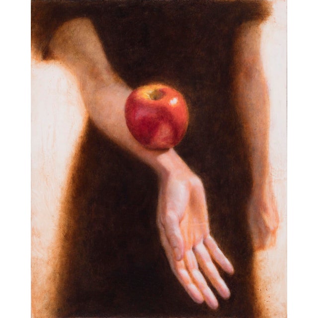 There Is Just This Openness by Ken Cunningham | Oil on cradled panel Hand with an apple resting on it For Sale