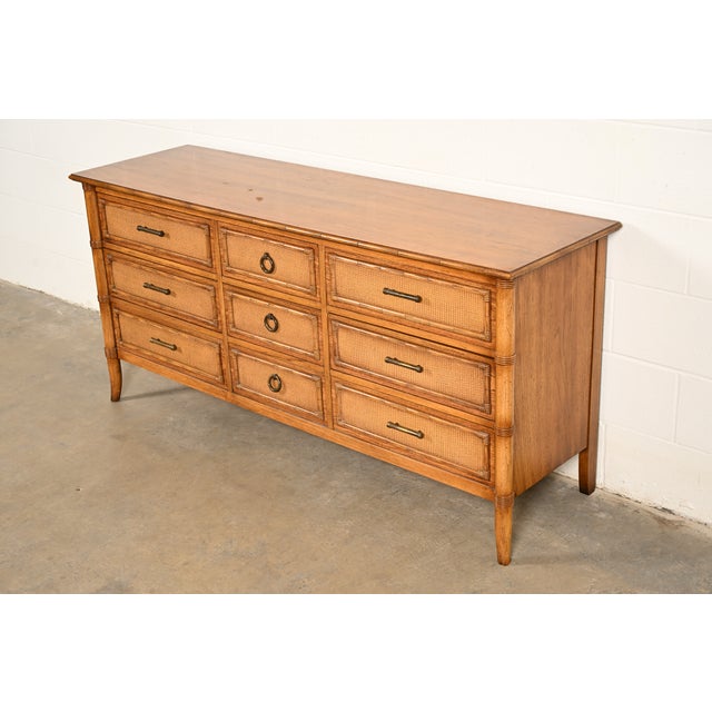 1970s Thomasville Mid-Century Modern Hollywood Regency Faux Bamboo and Rattan Dresser or Credenza, Circa 1970s For Sale - Image 5 of 14
