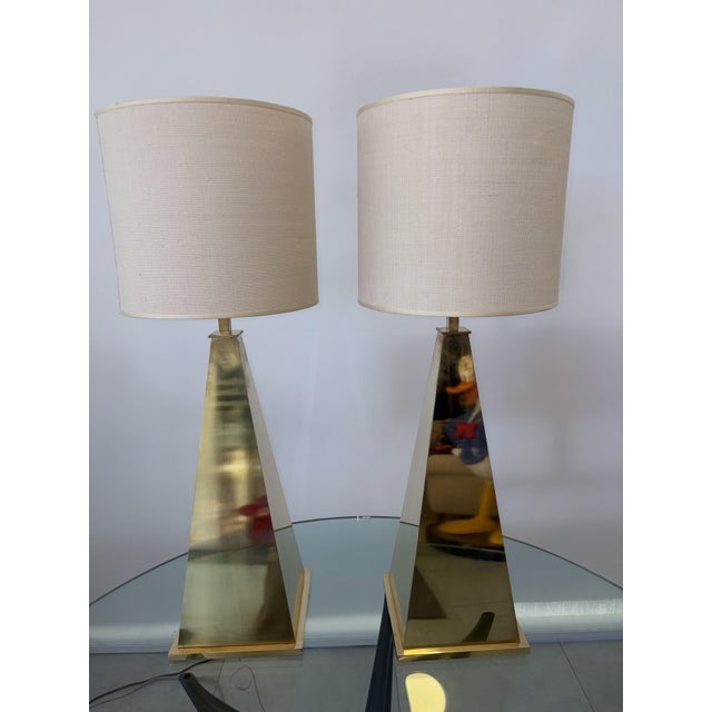Pyramid Lamps in Brass, 1980s, Set of 2 For Sale - Image 6 of 18