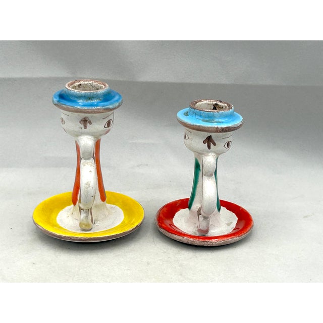 1960s Pair of Vintage Giovanni DeSimone Ceramic Candlestick Holders, Italy For Sale - Image 5 of 9