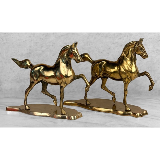 Vintage Traditional Brass Equestrian Horse Mantle Bookends - A Pair For Sale - Image 4 of 10