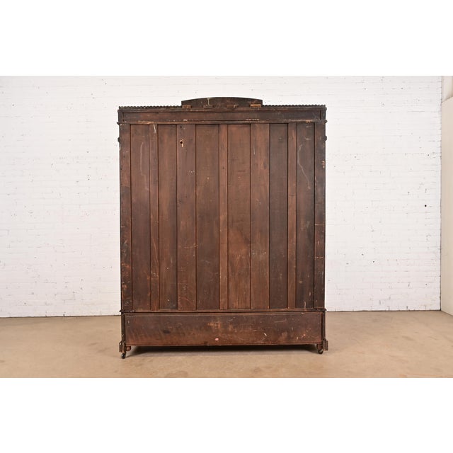 Herter Brothers Style Antique Eastlake Victorian Carved Walnut Triple Bookcase or Display Cabinet, Circa 1880s For Sale - Image 11 of 12