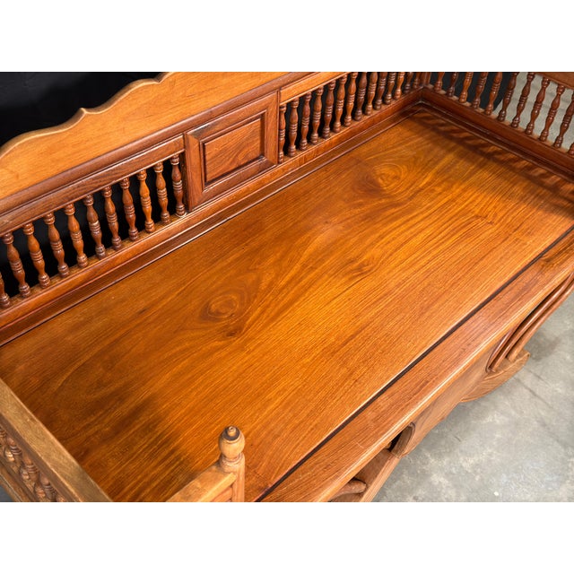 Wood Vintage Solid Teak Thai Carved Elephant Howdah Bench / Loveseat For Sale - Image 7 of 12