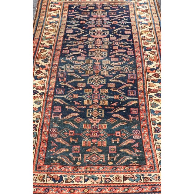 Antique Kurdish Rug With All-Over Geometric Design on a Blue Background. Country of Origin: Iran; Type: Kurdish; Design:...