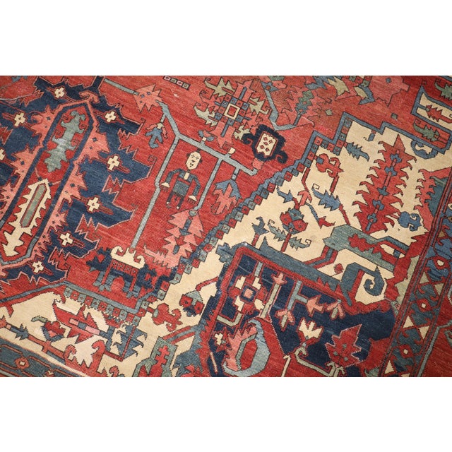 Red Zabihi Collection Pictorial Animal Figure Antique Persian Serapi Carpet - 11'1" x 15'1" For Sale - Image 8 of 18