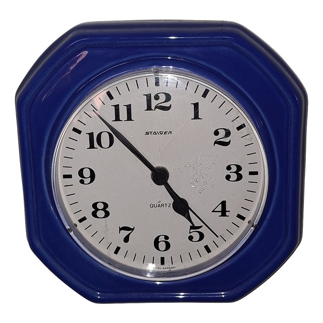 German Wall Clock with Blue Ceramic Case from Staiger, 1980s For Sale