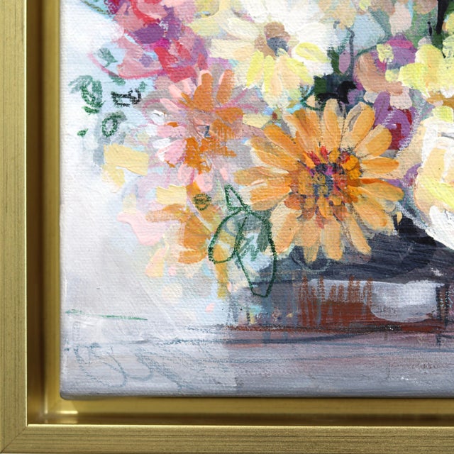 Flowers & Pottery - Framed Colorful Still Life Mixed Media Art on Canvas Original Artwork by Kellie Newsome For Sale - Image 4 of 9