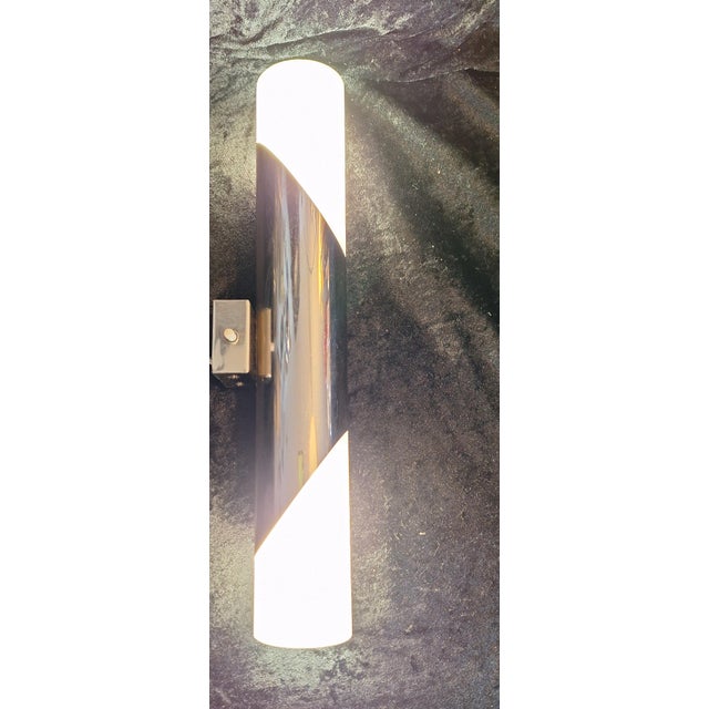 Metal Vintage Minimalist Wall Lamp with Chrome-Plated Metal Frame and Two White Opal Glass Shades, 1970s For Sale - Image 7 of 7