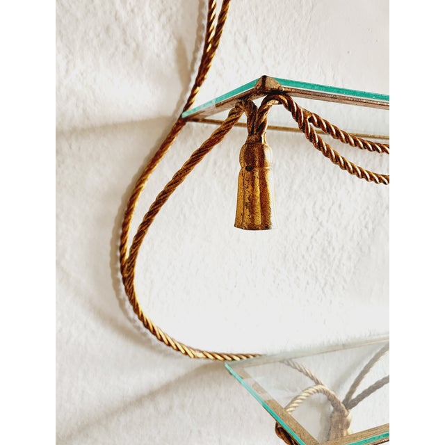 Vintage Hollywood Regency Style Italian Gilt Iron Rope & Tassle Wall Shelf For Sale - Image 9 of 12