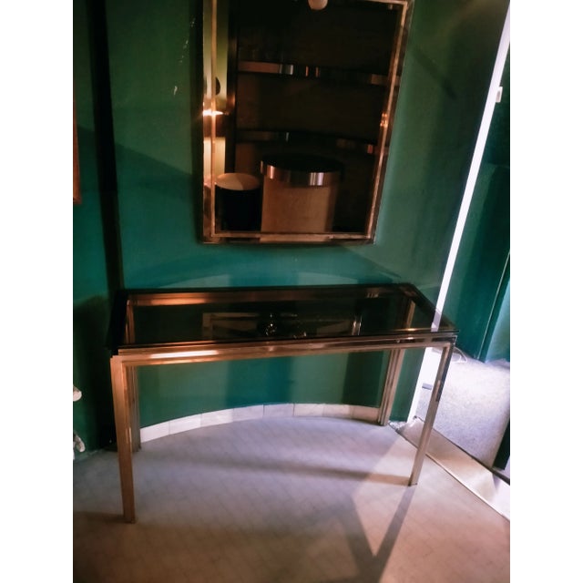 Steel and Brass Console and Mirror, 1970s, Set of 2 For Sale - Image 6 of 11