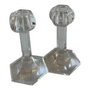 A Pair of Vintage Orrefors Sweden Crystal Glass Candlesticks