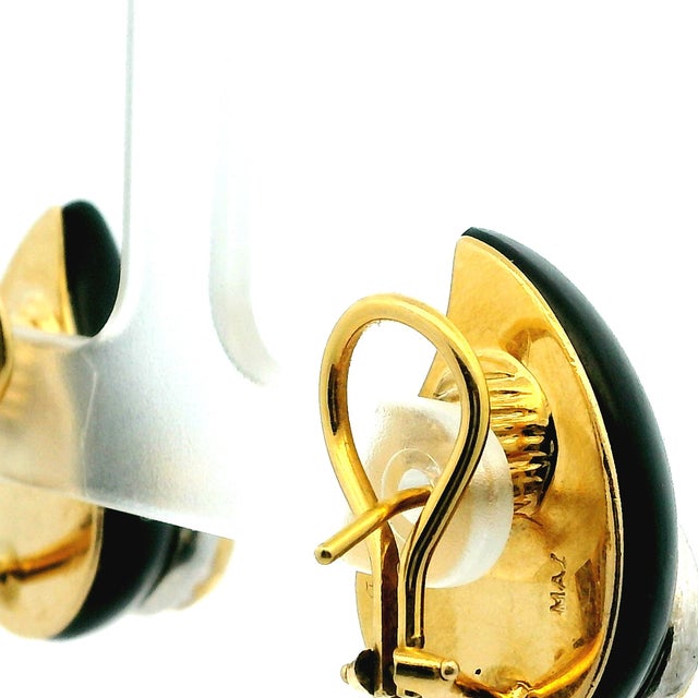 Black Vintage Maz 14k Gold Onyx and Diamond Clip Earrings, A Pair For Sale - Image 8 of 16