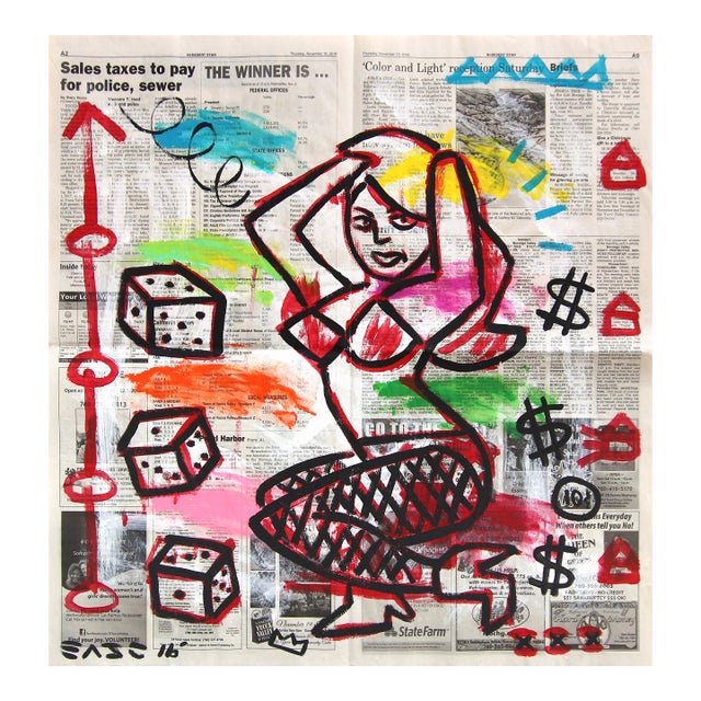 The Winner Is... - Original Pop Street Art Acrylic Painting on Newspaper by Gary John For Sale