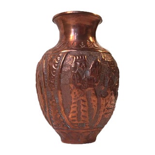 Mid-Century Copper Vase with Embossed Scene, 1940s For Sale