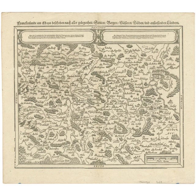 Early Woodcut Map of Franconia and Surrounding Regions, 1628 For Sale