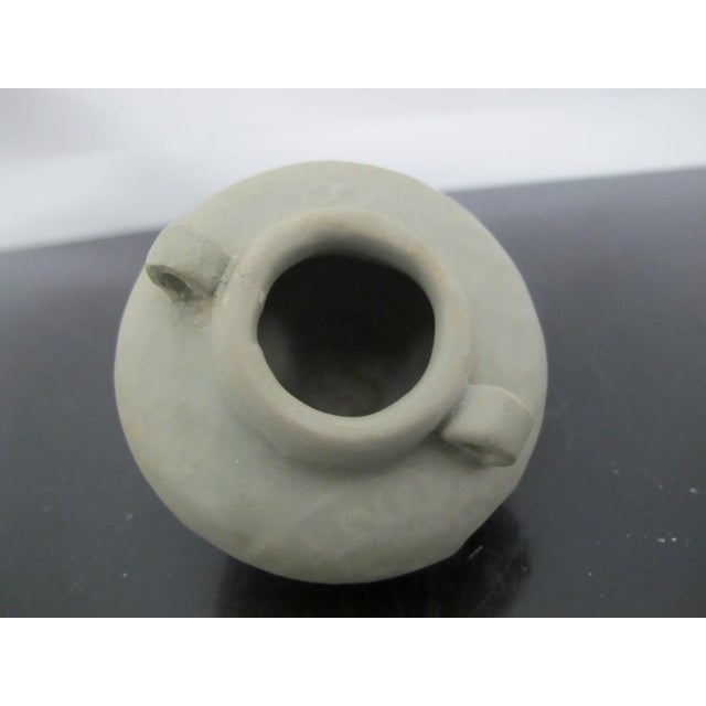 Celadon Chinese Longquan Style Celadon Green Glazed Double Handle Jarlet Vessel For Sale - Image 8 of 9