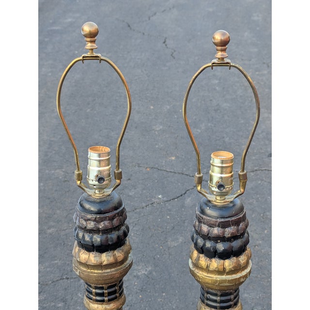 Black Vintage Unique Ornate Art Deco Style Table Lamps - a Pair For Sale - Image 8 of 12