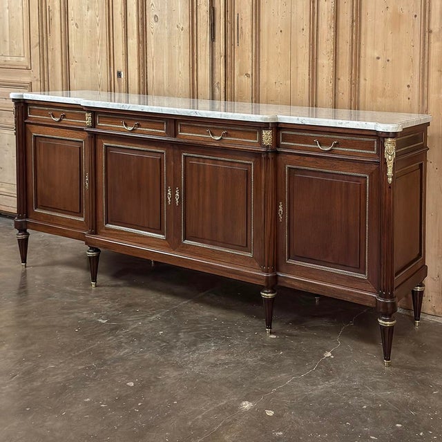 French Louis XVI Style Mahogany Buffet With White Marble Top For Sale - Image 3 of 18