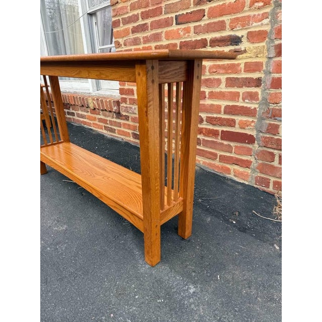 Wood Late 20th Century Mission Art & Craft Style Oak Console Table For Sale - Image 7 of 15