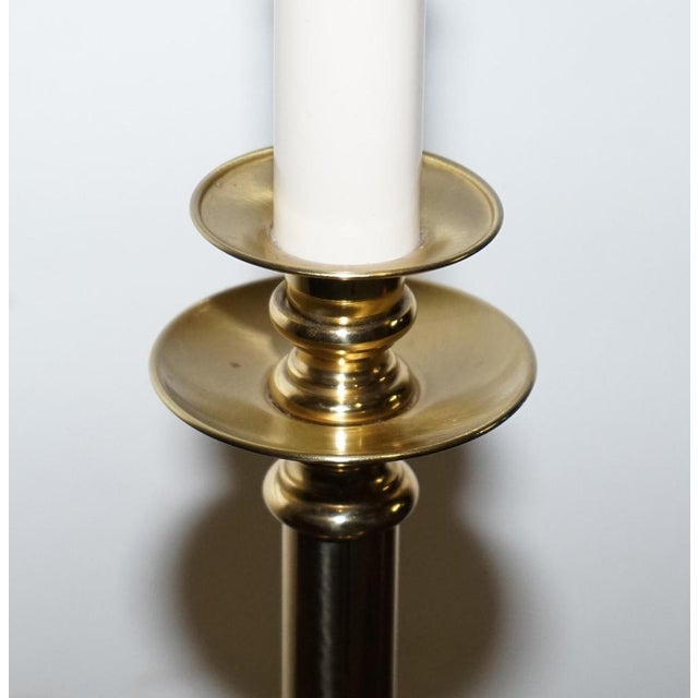 Vintage English Georgian Style Brass White Table Lamp For Sale - Image 3 of 7