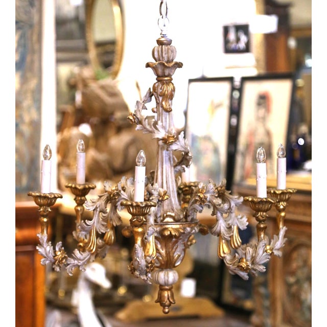 Mid-Century Italian Rococo Painted and Gilt Composition Six-Light Chandelier For Sale In Dallas - Image 6 of 14