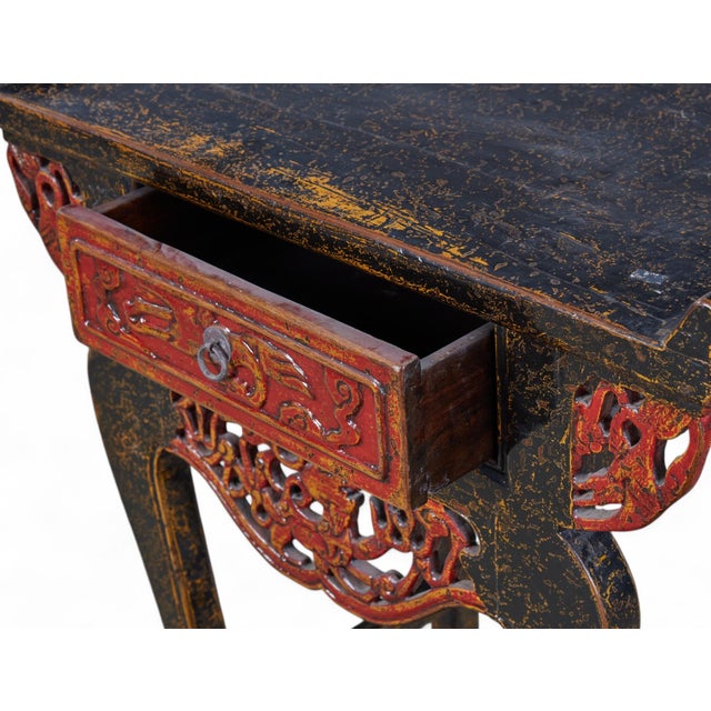 Wood Chinese Black & Red Lacquered Side End Nightstand Table For Sale - Image 7 of 8