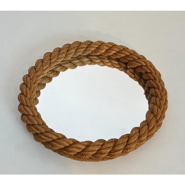 Mid-Century Modern Round rope mirror by Audoux Minet For Sale - Image 3 of 12