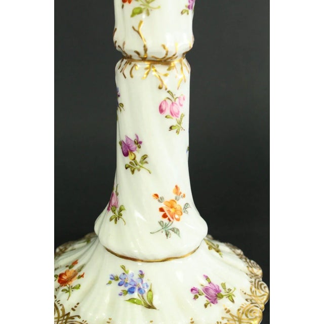 Ceramic 1800's Porcelain Candlestick Gilt & Hand Painted Flowers Germany Marked For Sale - Image 7 of 12