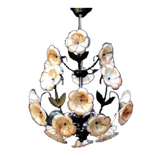 Vintage Murano Styled Glass Brown Floral Chandelier For Sale