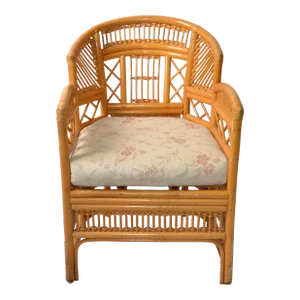 Vintage Brighton Armchair Chinoiserie Rattan Blonde Bamboo Caning Split Reed