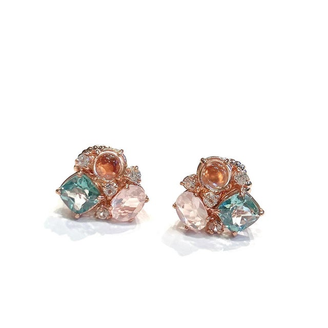 Bochic “Capri” Multi Color Gem & Blue Topaz Earrings Set In 18K Gold & Silver, 2 pieces For Sale - Image 11 of 12