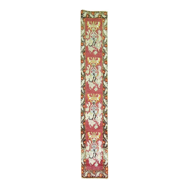 Narrow Floral Turkish Red Large Flower Turkish 20th Century Wool Runner - 1'9" x 9'10" For Sale