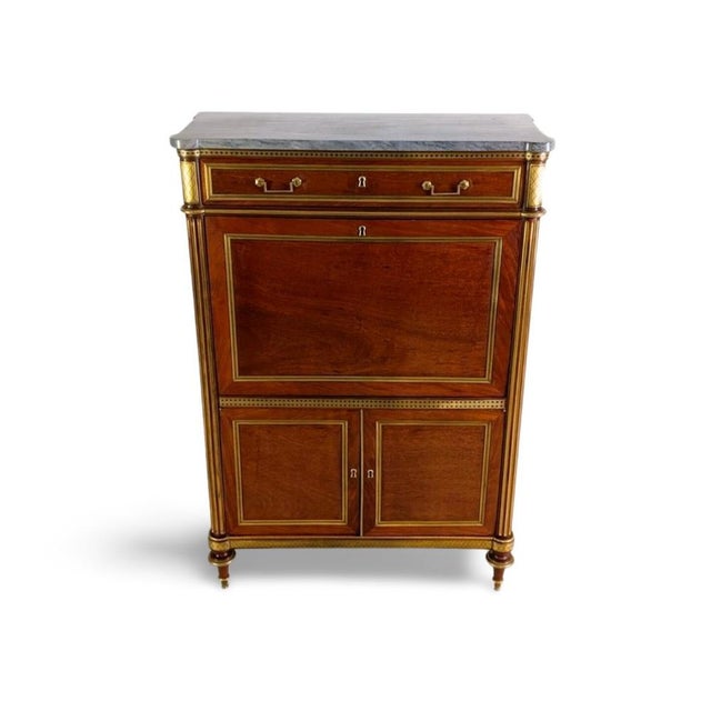 Louis XVI Chest of Drawers with Secretary in Mahogany and Brass For Sale - Image 16 of 16