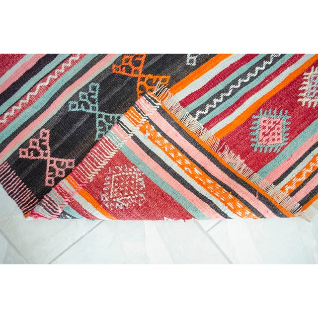 1960s Hand Woven Turkish Kilim Colorful Flat Weave Area Rug For Sale - Image 12 of 13