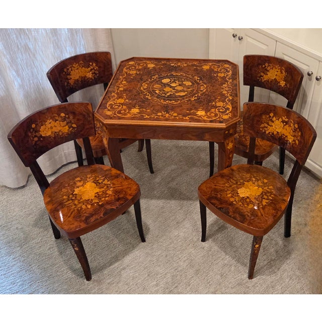 Up for sale is a breathtaking, museum-quality vintage Italian metamorphic multi-game table and four (4) matching chairs....