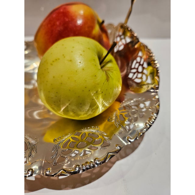 1960s Silver Plated Brass Swing Handle Basket Dish For Sale - Image 11 of 11