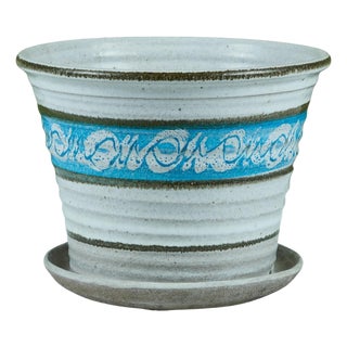 Hand Thrown Glazed Planter with Water Catch For Sale