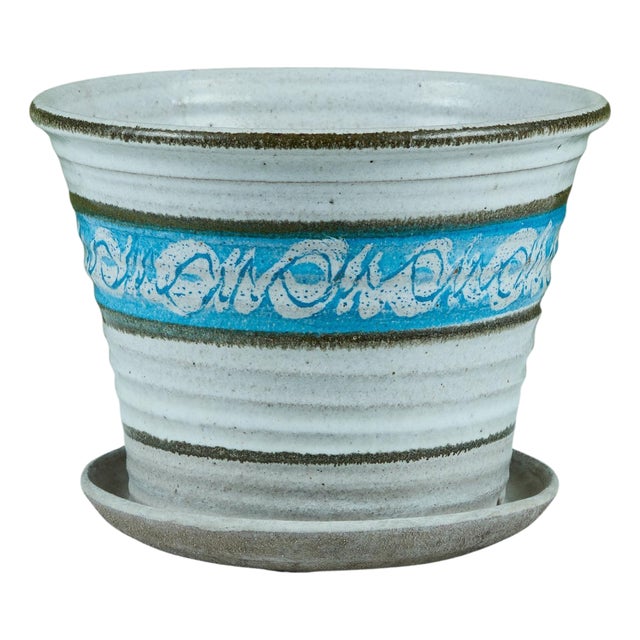 Hand Thrown Glazed Planter with Water Catch For Sale