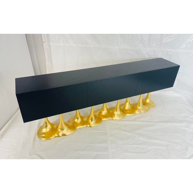 Hollywood Regency “Janus” Black Lacquer & Gold Leaf Sculptural Sideboard by Karpa For Sale - Image 3 of 18