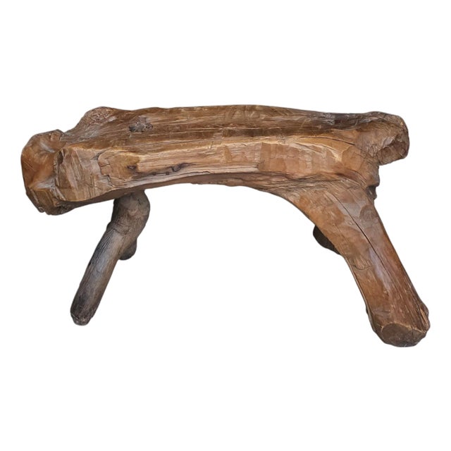 20th Century Folk Art Root-Form Carved Wood Stool For Sale