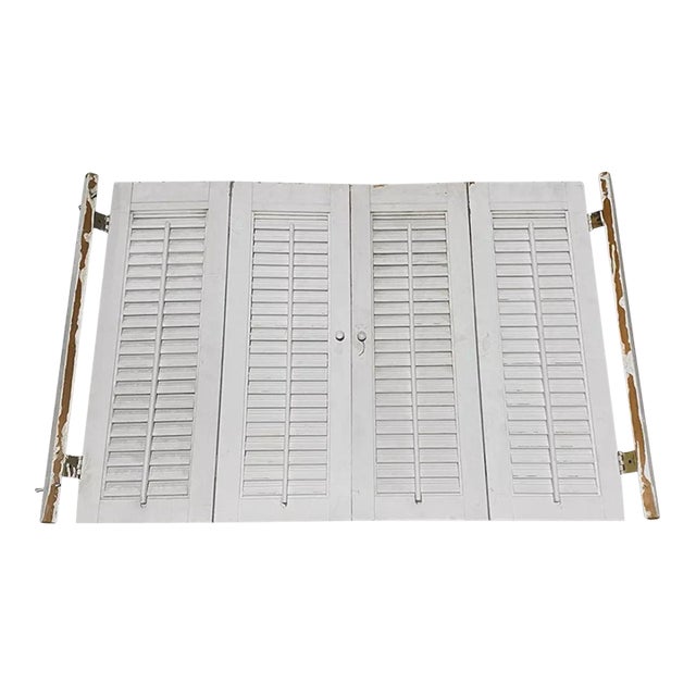 Vintage Bi Fold Interior Wood Window Plantation White Shutters - a Pair For Sale