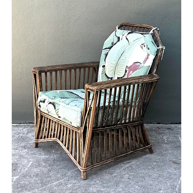 Vintage Stuck Rattan Lounge Chair in Stockwell Performance “Martinique” For Sale - Image 9 of 12