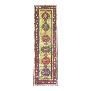 Sunny Yellow Handwoven Early 20th Century Antique Karabagh Caucasian Runner For Sale
