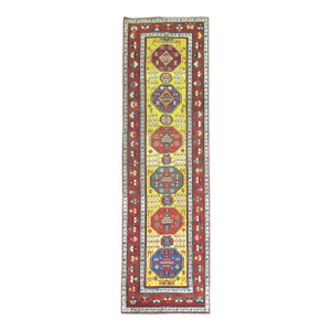 Sunny Yellow Handwoven Early 20th Century Antique Karabagh Caucasian Runner