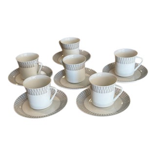Mid 20th Century KPM Bavaria Porcelain Demitasse Cups & Saucers- Set of 6 For Sale